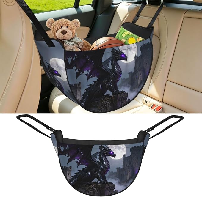 Black dragon pattern Car Seat Organizer-Backseat Storage Bag for Travel | Waterproof Durable. Holds Snacks Gear Essentials. Fits Most Cars.