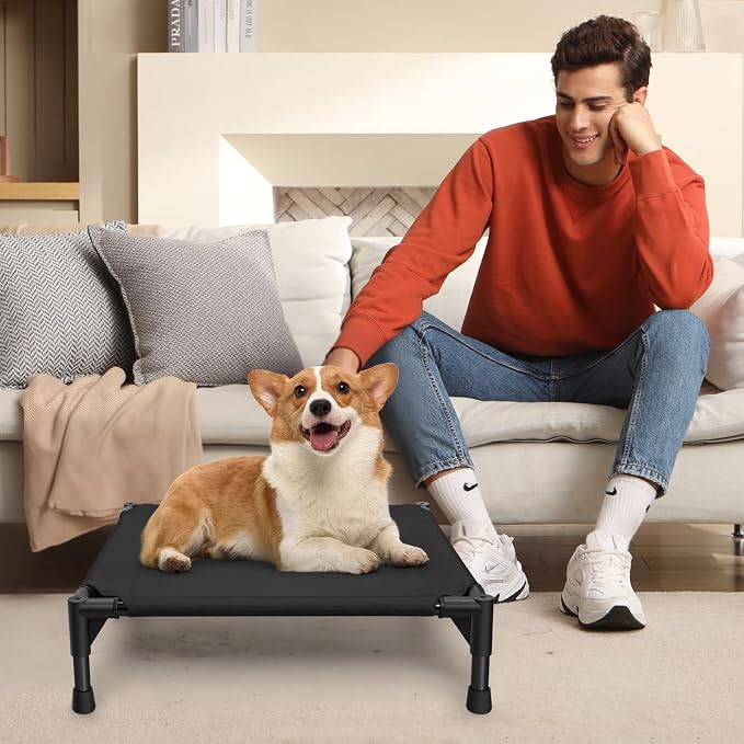 Love&go Elevated Dog Bed with Metal Frame, Cooling Raised Pet Cot for Dog and Cat (S - Black, Small-18.5x18.5x5.5 inch)