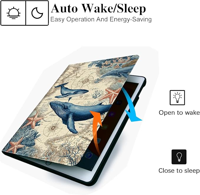 for Microsoft Surface Pro 8-13" 2021 Tablet Case,Auto Wake/Sleep,Adjustable Stand Protective Cover - Nautical Whale