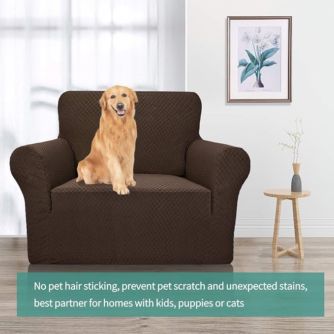 YEMYHOM Couch Cover Latest Jacquard Design High Stretch Sofa Chair Covers for Living Room, Pet Dog Cat Proof Armchair Slipcover Non Slip Magic Elastic Furniture Protector (Small, Dark Coffee)