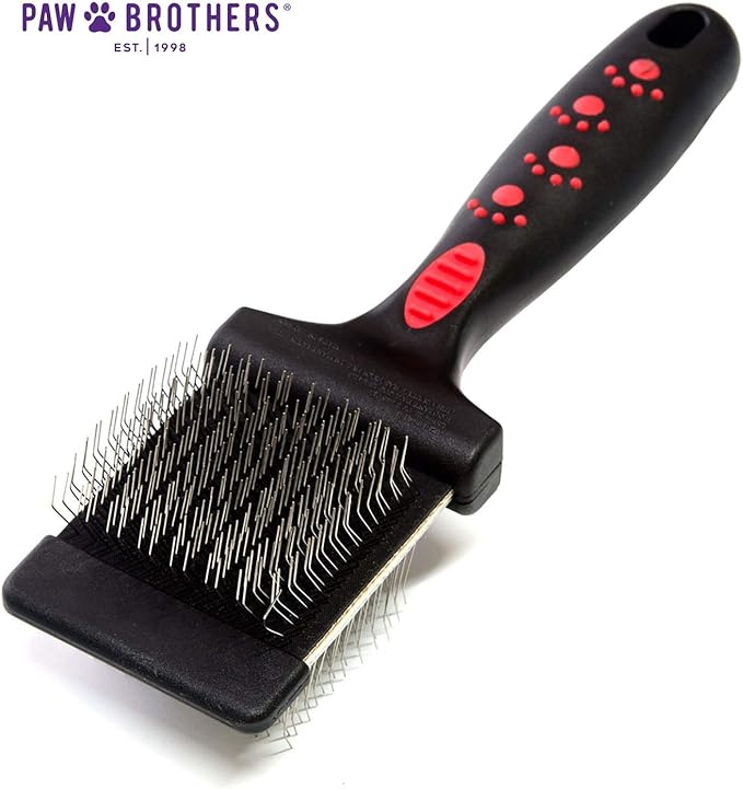 Ryan's Pet Supplies Paw Brothers Double Sided Soft Flex Slicker Brush, Professional Grade, Angled Stainless Steel Pins, Comfort Grip, Flexible Head, Small, 2 in. x 2.5 in.