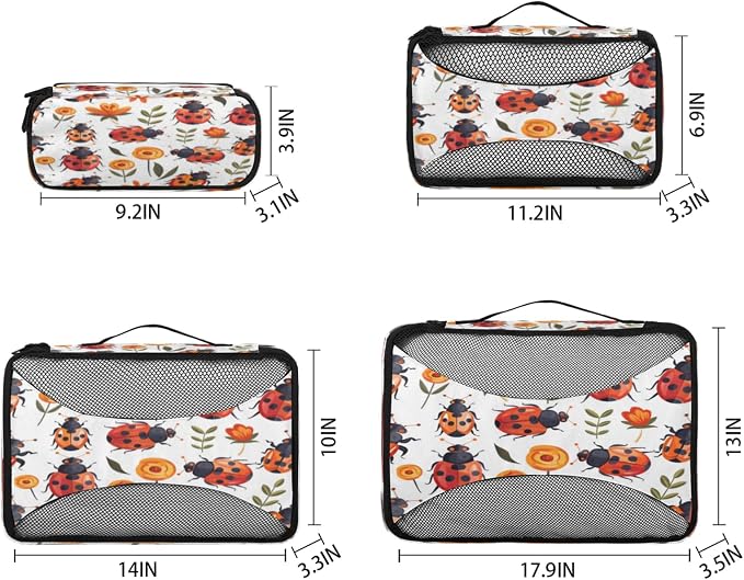 Packing Cubes for Travel, Floral Ladybugs Travel Luggage Packing Organizers for Women Men, Large Custom Toiletries Bag for Cosmetics Toiletries, Ladybugs Ladybird