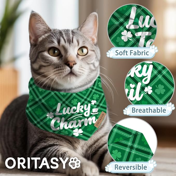 St. Patrick's Day Dog Bandanas, 2-Pack Triangle Reversible Gnomes Pet Scarves, Premium Fabric, Bandana for All Boys Girls Dogs (Lucky Charm, One Size)