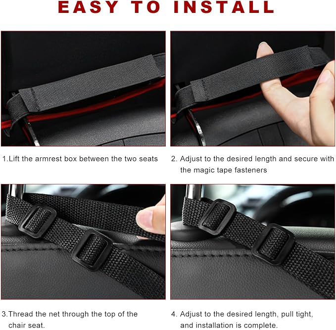 Car Net Pocket Handbag Holder, Large Capacity Mesh Bag for Console Front Seat, Barrier of Backseat Pet Storage Netting Pouch for Handbag Purse, Car Accessories for Women Men (Red)