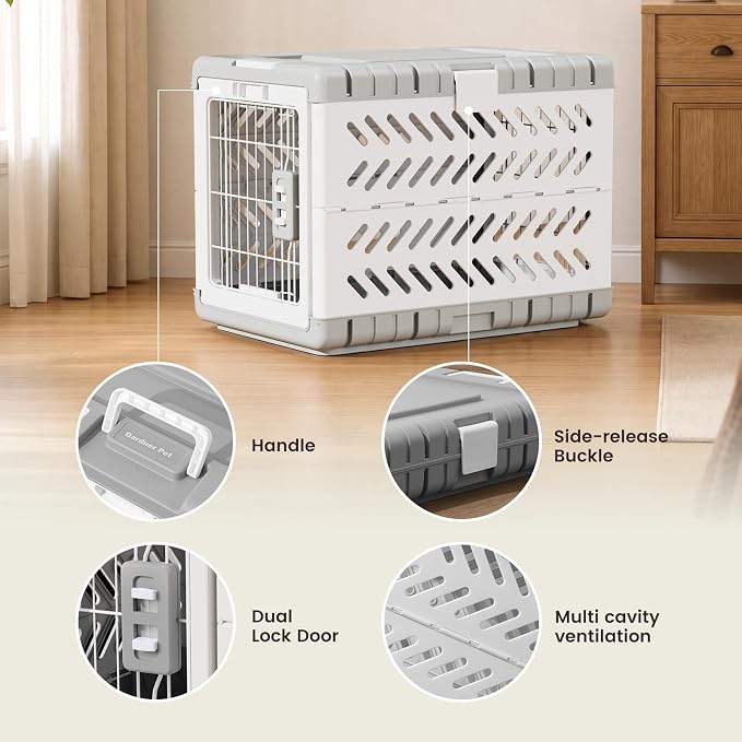 36" L Travel Dog Crate -Collapsible Dog Crate for Large/Medium Dogs, No Tools Required with Space Saving Design,Portable Foldable Dog Carrier with 2 Smooth Wheels,Handles for Easy Moving,Grey