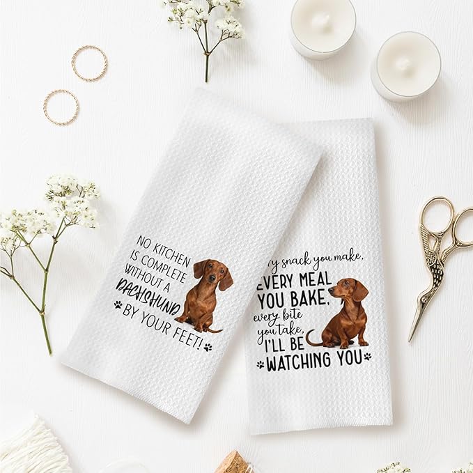 Dachshund Dog Kitchen Towels Set - Dachshund Gifts for Dogs Lovers Women, Dog Hand Towels Dish Towels Decor, 16x24 Inch,Set of 2