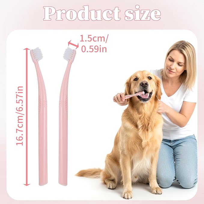 Cat Tooth Brush, 2PCS Small Dog Toothbrush Puppy Pet Toothbrush Cat Tooth Brush Dog Finger Toothbrushes Small Breed Soft Mini 13°Curved Head Teeth Brushes for Puppy Kitten Dogs, Pink