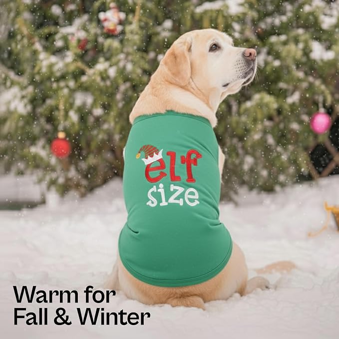 Parisian Pet Dog Shirt Embroidered “ Elf Size “ - Lightweight Cotton Dog Christmas Outfit - Sleeveless Christmas Pet Clothes - Machine Washable Shirts for Small Dogs - S