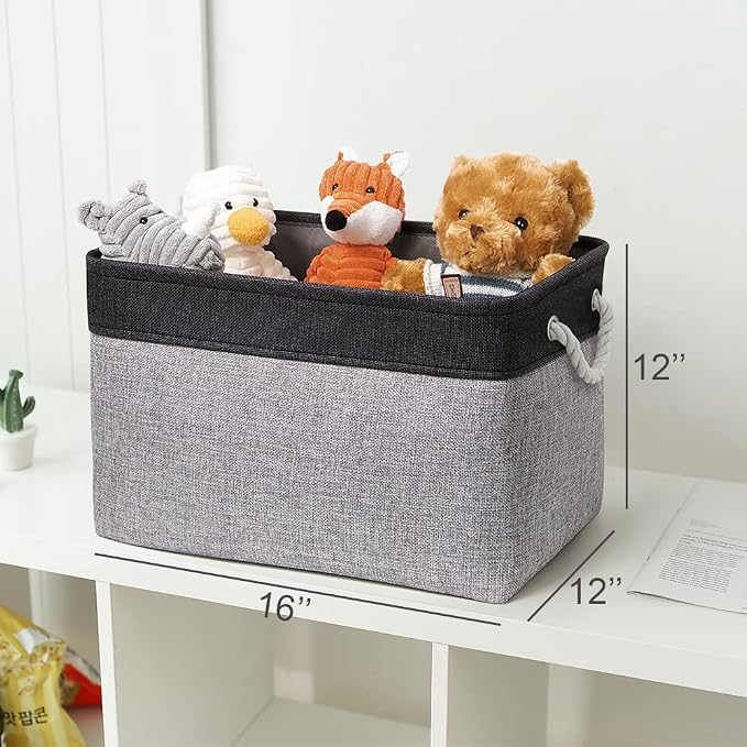 Storage Basket for Organizing - 16x12x12 inch Cube Storage bin 3 Pack Fabric Storage Cubes, Collapsible Storage Box for Organizer Cloth Gift Toy Closet (Black & Grey)