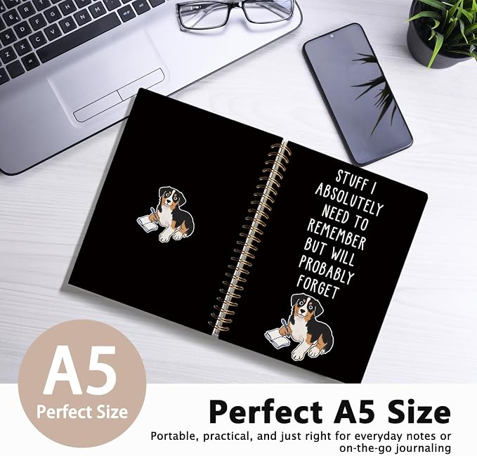 LIANGW Funny Australian Shepherd Dog Gifts Spiral Notebook Journal | Pet Dog Mom Lovers Owner Gifts Journal for Writing,Bernese Mountain Dog Gift for Women,Dog Office Stuff Supplies,5.5x8.3 In
