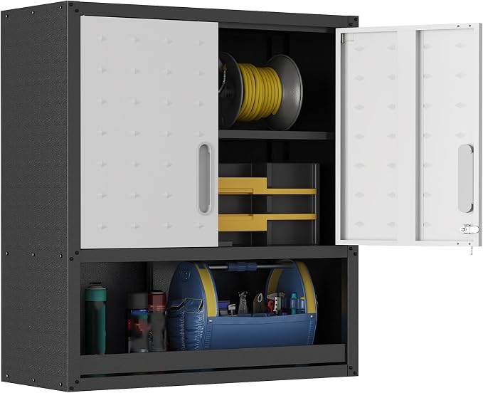 Garage Wall Cabinet with 2 Locking Doors Metal Storage Cabinet | Wall Mounted Steel Tool Cabinet with Doors and Shelf Hanging Cabinets for Garage Warehouse Bathroom Kitchen,Assembly Required