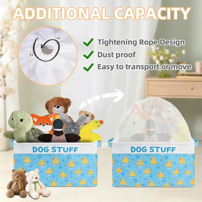Homimp Dog Food Storage Container,Dog Toy Basket Bin Box with Comfortable Handles and Cover,Collapsible Pet Toy Storage Organizer for Accessories,Toys,Coat & Clothing,Blanket & Leash, Blue, 15"x11"x9"