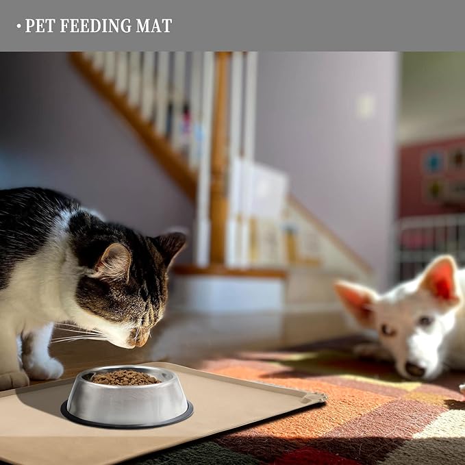Reopet Waterproof Pet Feeding Mat, Non-Slip Silicone Placemats for Dog Cat Food and Water Bowl, High Raised Edges to Prevent Spills and Protect Floors