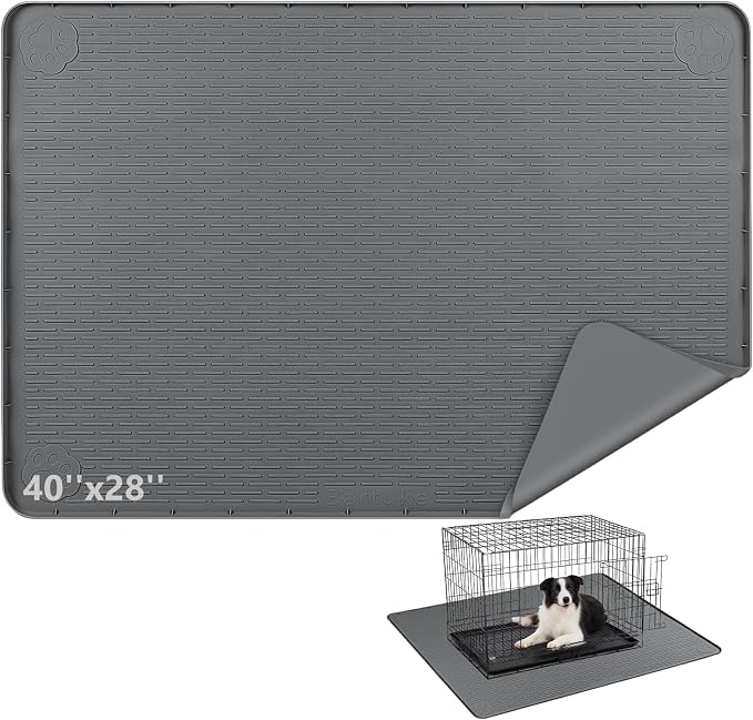 Silicone Dog Crate Mat 40"x 28" Under Dog Crate Kennel Pad Mat, Dark Grey | Extra Large Dog Cage Mat, Non-Slip Waterproof Dog Playpen Mat, Reusable Washable Dog Mat for Crate, Protect Floors