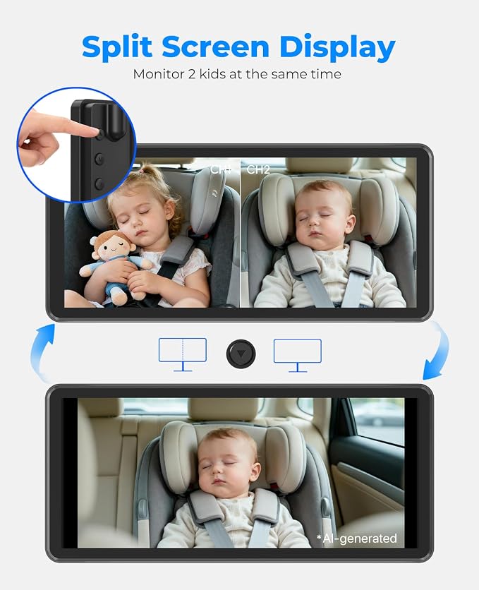 LUCKVIEW BM5PRO Dual Baby Car Camera, Blue 7.2" 1080P Monitor