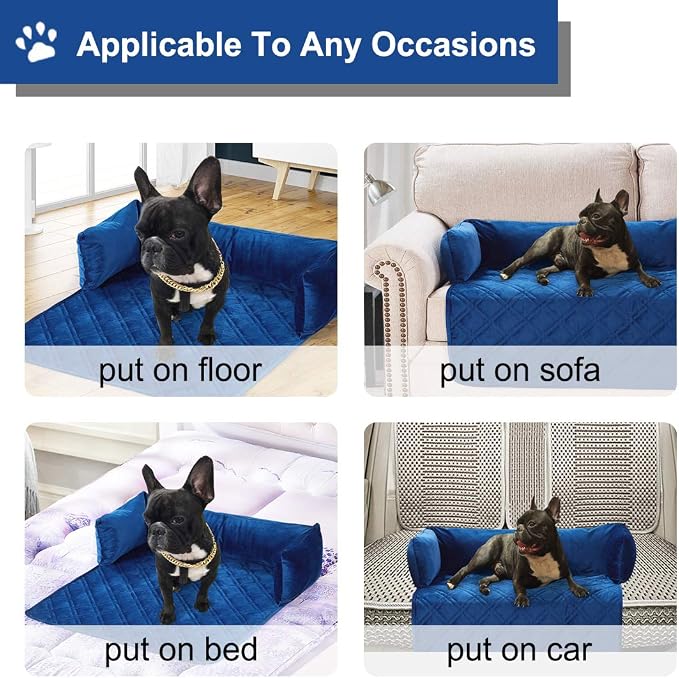 Brilliant Sunshine Dark Blue Velvet Dog Sofa Slipcover, Small | Calming Pet Couch Bed with Removable & Washable Cover, Funiture Protector & Bed Mat for Dogs, Pets, Cats, 18"×32"×8"