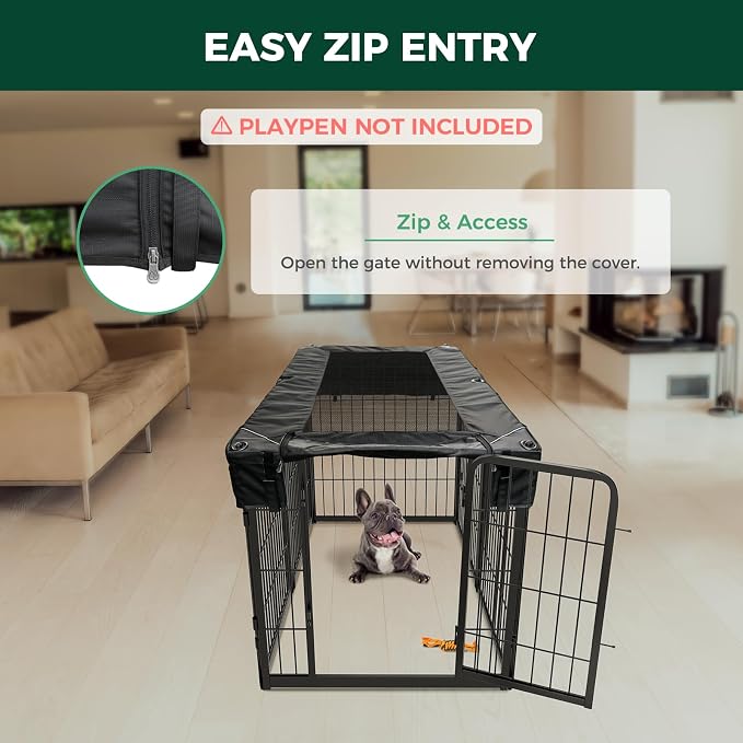 FXW Mesh Top Cover for 24" H 6-Panel Dog Playpen, Rectangle | Helps Deter Jump-Outs, Tear-Resistant, Quick Setup, Compact Storage, Fits FXW Only, Playpen Not Included