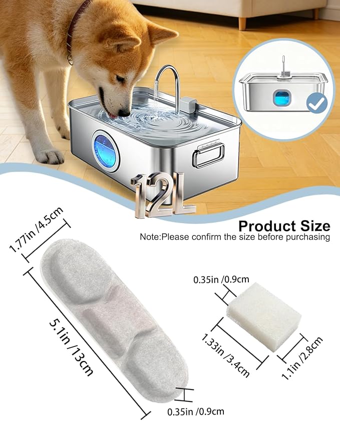 12-Pack Dog Water Fountain Filters Compatible with Zuqqony DYSJ01 12L Water Fountain,Pet Water Replacement Filters fit for MAILOFY WF160 16L & WF120 12L FIYOVA Pet Water Dispenser with Visible Window