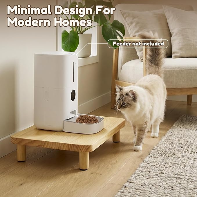 Elevated Cat Food Stand for Automatic Feeders, 13.5 x 7.8, 1 Pack | Adjustable to 2.4" or 3.9", raised platform for most auto feeders and cat bowls, solid pine wood, for comfortable feeding