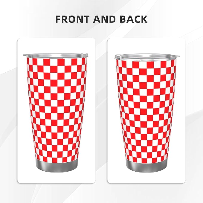 20 Oz Red White Checkered Tumbler for Hot & Cold Drinks, Insulated Coffee Travel Car Mugs, Stainless Steel Cup for Family Friends Birthday Present