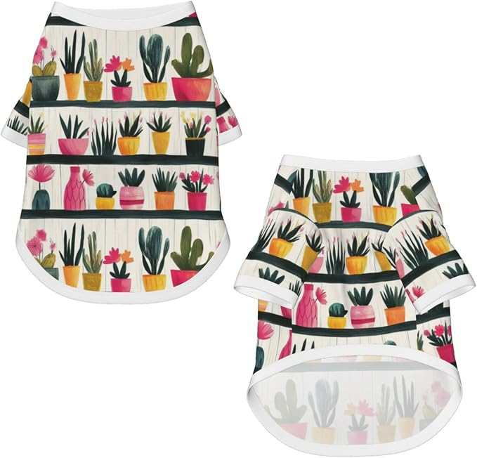 Cactus Garden Dog T Shirt Dogs Cats Cotton Shirts Short Sleeve Clothes Soft Stretchy Pet Costume Doggy Outfit Pullover Jumper Puppy Sweatshirt Small