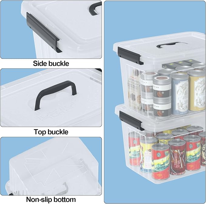 12 Quart Plastic Clear Storage Latching Bins with Lids, 6 Packs | Stackable Plastic Containers with Handles for Organization