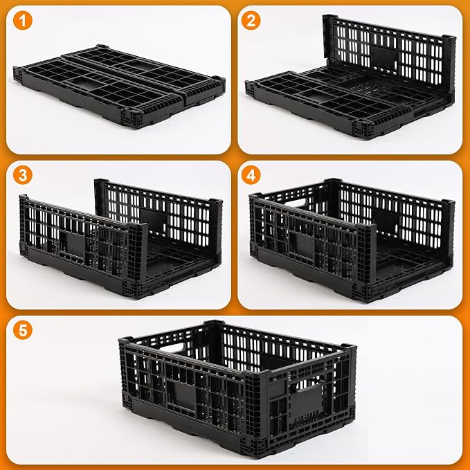 Collapsible Storage Bin Container，52 Liter Transfer heavy duty plastic storage box , Versatile Storage Basket milk crates (1)