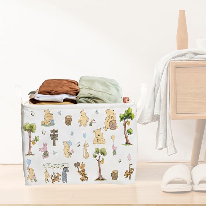 Winnie Storage Nursery Basket,Large squarecanvas Laundry Hamper WithWinnie baby Stuff A Waterproof PECoating, Foldable, Bathroom and Bedroom SetClothes ,Toys Bin, Baby Nursery HamperDecor