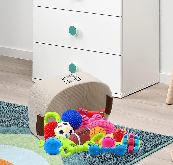 Square Dog toy basket storage Cotton Rope Storage Basket Pet/Pet Toy And Accessory Storage Bin Doy Toy Box-Beige