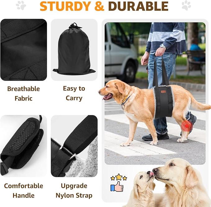 Adjustable Dog Sling for Extra Large Dogs Mobility Aid for Weak Rear Legs | Sturdy Support, Helps Seniors, Injured, Disabled and After ACL Surgery Dogs, Saves Your Back, Soft Padding, Daily Walk/Stairs