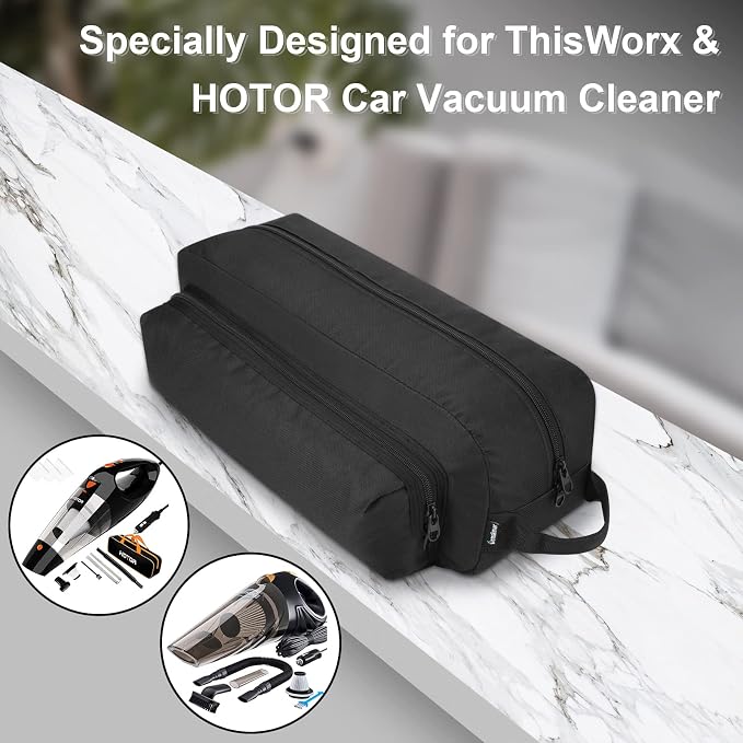 Vacuum Cleaner Accessory Storage Bag Fits for ThisWorx HOTOR Car Vacuum Cleaner & Accessories, Portable Tool Storage Case with Extra Pocket for Power Cord,Brush Nozzles,Cleaning brush (Black)