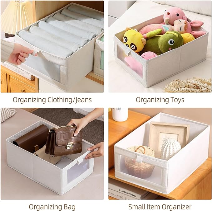 Linen Closet Organizers And Storage, 12 Pack Closet Storage Bins Linen Closet Baskets for Closet Organization Foldable Closet Organizer Bins with Clear Window For Organizing Clothing, Jeans, Shelves