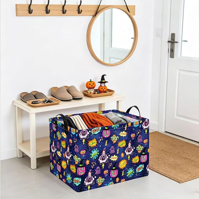 NTAOHAMPER Rectangular Storage Basket Empty,Storage Bin with Handles,Room Decor,Gift Basket,Book Box(Pop Halloween)
