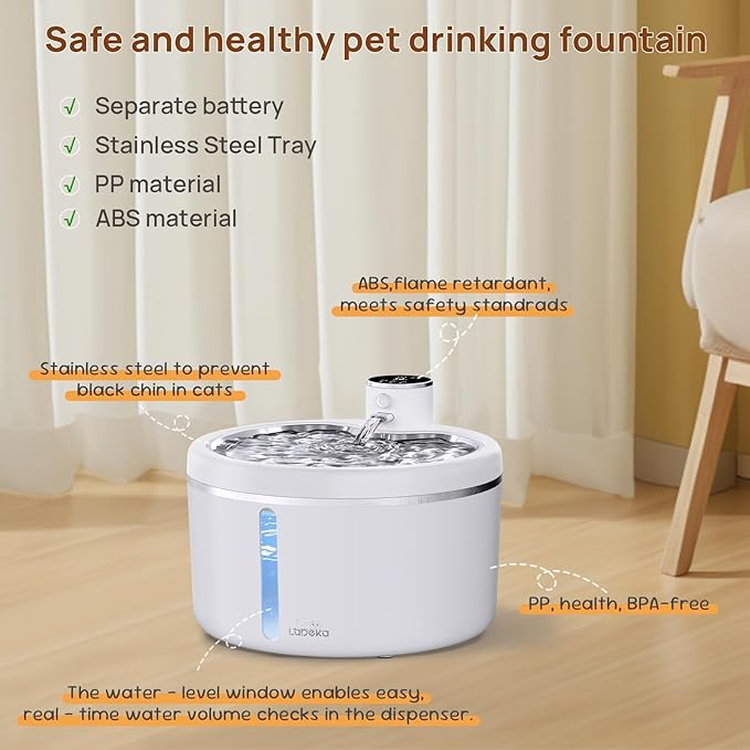 Wireless Cat Water Fountain with [Stainless Steel Tray], 102oz/3L Pet Water Fountain for Cats Inside, Cat Fountain for Drinking with Motion Sensor, Ultra Quiet Pump, Cats & Dogs Gifts (102oz+2Filters)