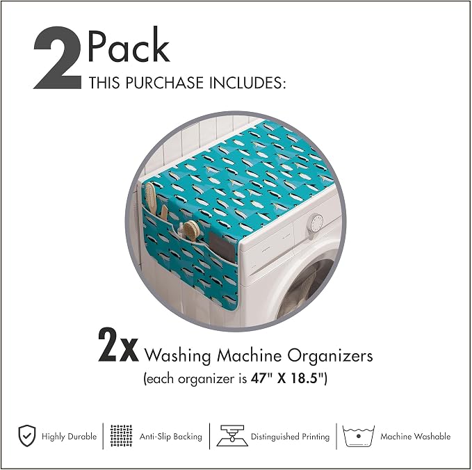 Ambesonne Turquoise Blue Washing Machine Organizer Pack of 2, Icebergs and Penguins, Anti-Slip Cover for Washers Dryers, 47" x 18.5", Turquoise Grey