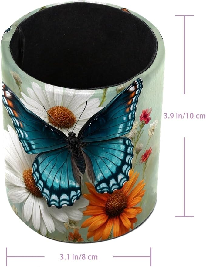 Blue Butterfly Pen Holder, Pencil Cup Marker Brush Holder Desk Storage Case, Desktop Organizer for School Office Home Supplies