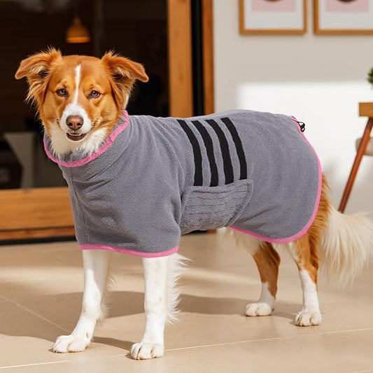 Microfibre Dog Bathrobe Towel Wrap Super Absorbent Dog Drying Coat Bath Robe for Puppy, Medium & Large Dogs, Fast Drying, Adjustable
