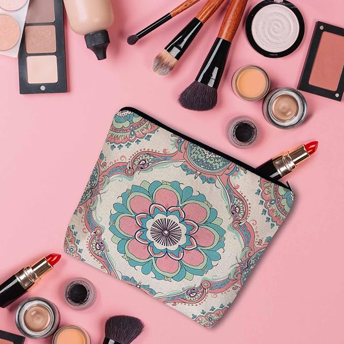 Woman Makeup Bag Mandala, Ethnic Tribal Mandala Floral Boho Makeup Bags Travel Cosmetic Bags Toiletry Makeup Organizer Pencil Pouch Make Up Cosmetic Bag For Owners Lady Birthday Gifts