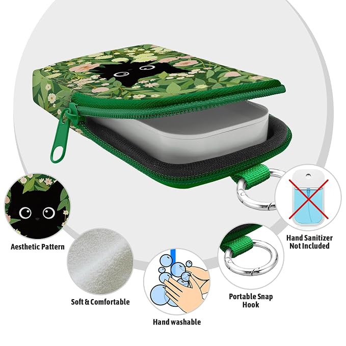 Hand Sanitizer Holder, Black Cat Garden Spray Case Zippered Pouch | Keychain, Travel Size, Cute Fashion Accessory with Snap Hook, for Glow Mist and Power Mist 1FL OZ, Mini Small Pocket Clip on