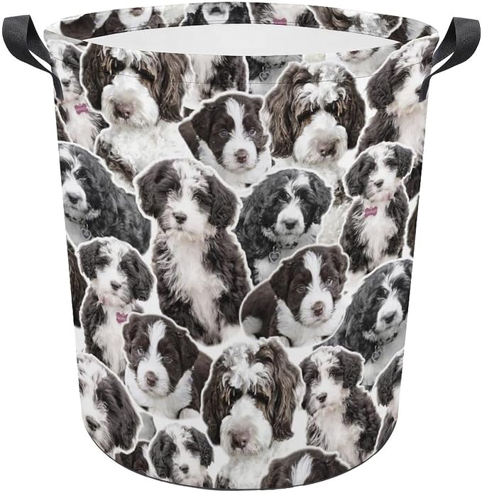Portuguese Water Dog Print Laundry Basket, Funny Pet Dog Laundry Hamper, Collapsible Organizer Basket Storage Bin for Bedroom Clothes, Gifts for Portuguese Water Dog Mom Dog Lover Owner