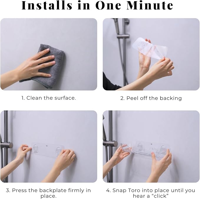 Acrylic Shower Shelf, Clear, 12.2" x 3.54" x 1.77" | Adhesive, No-Drill, Bathroom Wall Shelf, Slim Organizer, Fast Drainage for Shower & Sink Toiletries