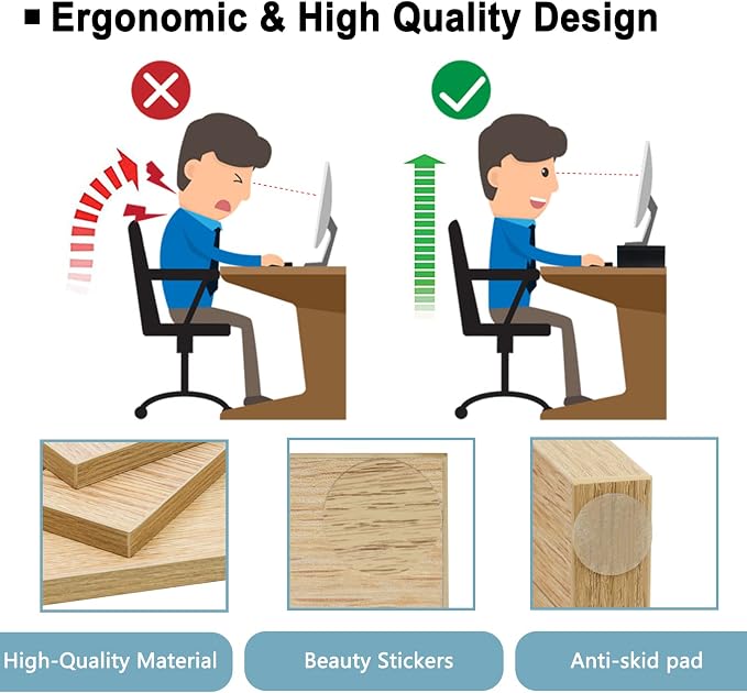 TEAMIX 2-Pack Monitor Stand Riser 20 inch, Wood Desk Computer Shelf, Maple | For 2 Monitors, Laptop, Printer, TV, PC, Keyboard Storage, Space-Saving, Ergonomic, Organizer for Home Office Gaming Vanity