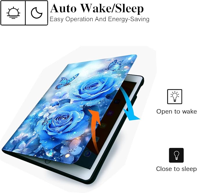 for Microsoft Surface Pro 8-13" 2021 Tablet Case,Auto Wake/Sleep,Adjustable Stand Protective Cover - Blue Rose Butterfly