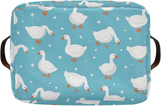 DOMIKING Ducks Blue Stars Rectangular Storage Bin Basket with Handles - Organizer Bin for Books Laundry Basket for Clothes Playroom Pets