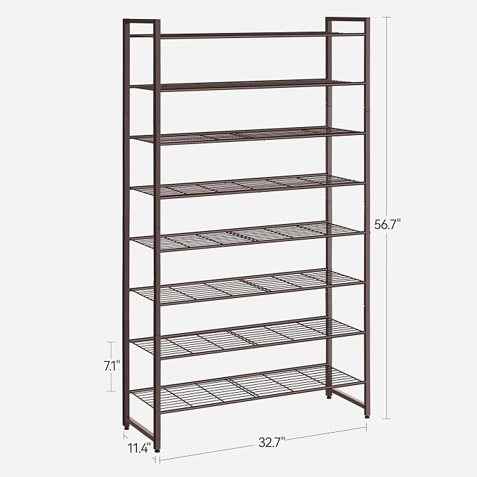 Nunsino Shoe Rack for Closet, Metal Shoe Organizer, 8 Tier Garage Shoe Rack Max Holds 40 Pairs,Shoe Storage Shelf,Entryway, Bronze