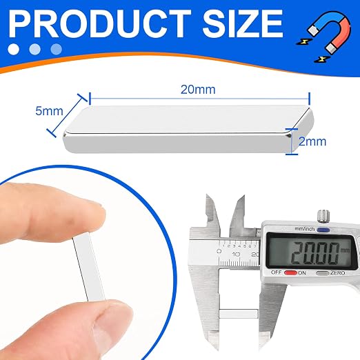 BEST CHOICE MAGNETS 100 Pack Strong Neodymium Bar Magnets, 20 x 5 x 2 mm | Rare Earth Neodymium Magnets with Double-Sided Adhesive Perfect for Fridge, Garage, Kitchen, Craft, Office