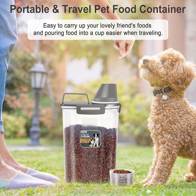 Dog Cat Food Storage Container with Cup (Dark Olive, 2.5L (2 pack)) | Pet Food Pourable Container Airtight with Large Spout, BPA-Free Plastic Food Dispenser for Pet Food, Bird Seed, Rice, Flour