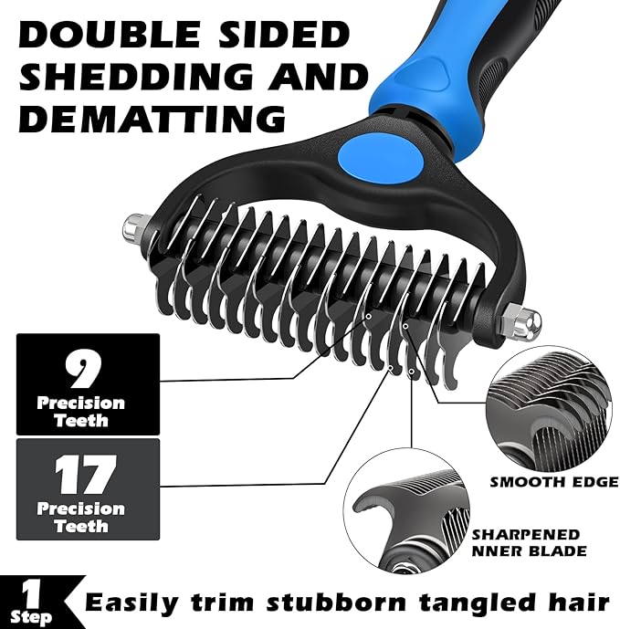 Augwind 7 in 1 Pet Grooming Kit - Dog&Cat Comb, Deshedding Brush, Nail Clipper with File, Bath Brush - Premium Pet Supplies (Blue)