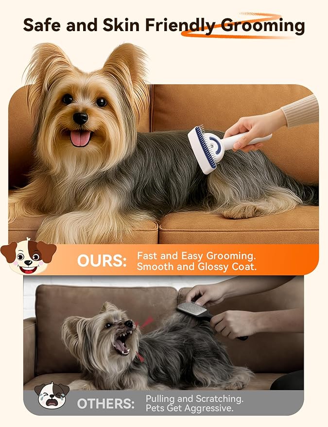 Dog Brush for Shedding with Steam, Dog Brush for Long Haired Dogs and Cats, Dual-Sided Dematting and Deshedding, Safe Non-Deforming Steel Pins, for Medium-Thick Coats Prone to Tangles & Shedding