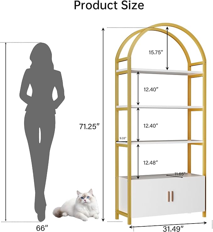 Kepptory Arched Cat Storage Shelf, 5-Tier Cat Tower Display Rack with Cabinet